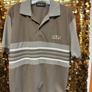Source Unknown Taupe and Cream Polo Shirt